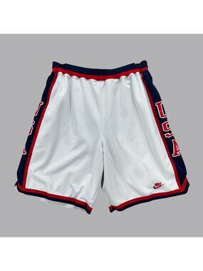 Vintage Nike Team USA Basketball Shorts White Red Blue Spell Out Men’s XL